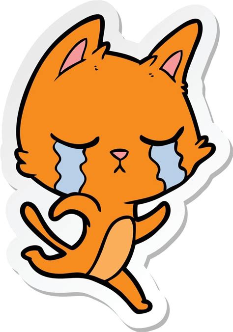 Sticker Of A Crying Cartoon Cat 8674790 Vector Art At Vecteezy