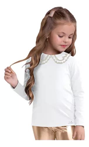 Blusa Infantil Manga Longa Branca Cotton Gola Bordada Milon Frete grátis