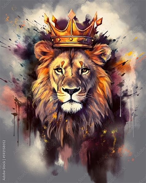 lion is the king of beasts, with a golden crown on his head, generative ...