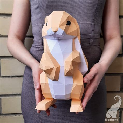 3d Papercraft Template Rabbit Pdf Png Studio3 Low Poly Cute Etsy