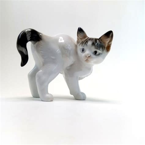 Rare Collectible Antique White Porcelain Cat Figurine Fine Ceramic Cat