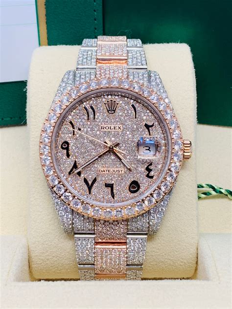 Rolex Datejust Mm Rose Gold And Stainless Steel Fully Iced Out