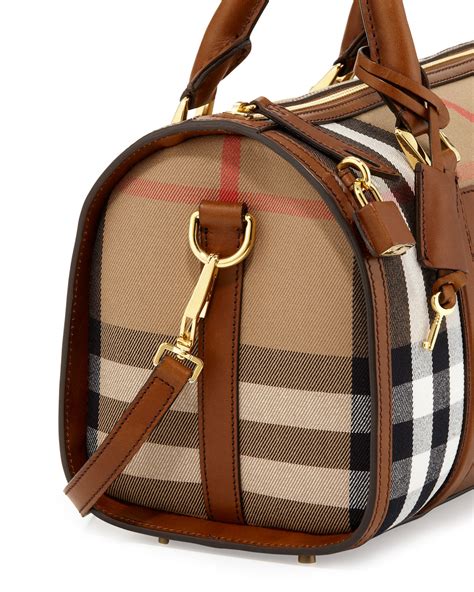 Burberry Check And Leather Medium Satchel Bag Brown