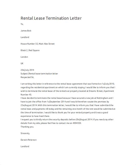 Rental Termination Letter Template Printable Word Searches