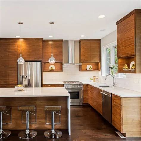 American Style Home Cabinets Custom Solid Wood Walnut Wood Kitchen