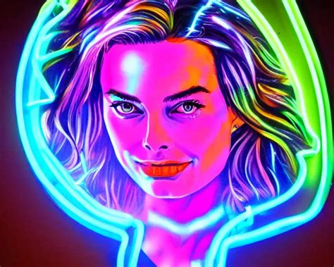 Led Neon Art Of Margot Robbie Hyper Detailed Award Stable Diffusion