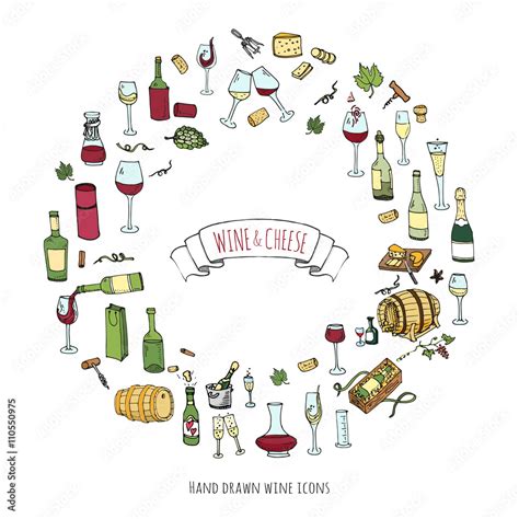 Hand Drawn Wine Set Icons Vector Illustration Sketchy Wine Tasting