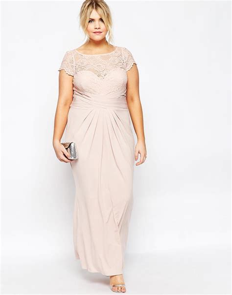 Asos Curve Wedding Pleated Maxi Dress With Lace Top