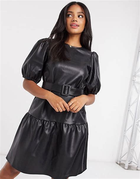 Vero Moda Peplum Hem Faux Leather Dress In Black Asos