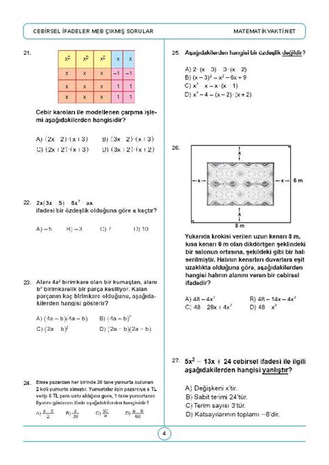 S N F Cebirsel Fadeler Meb Km Sorular Bursluluk Teog