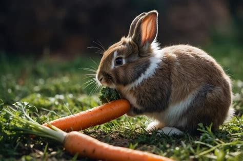 Premium Photo A Fluffy Bunny Nibbling On A Carrot