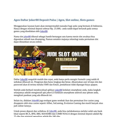 Agen Daftar Joker88 Deposit Pulsa Agen Slot Online Slots Games Pdf