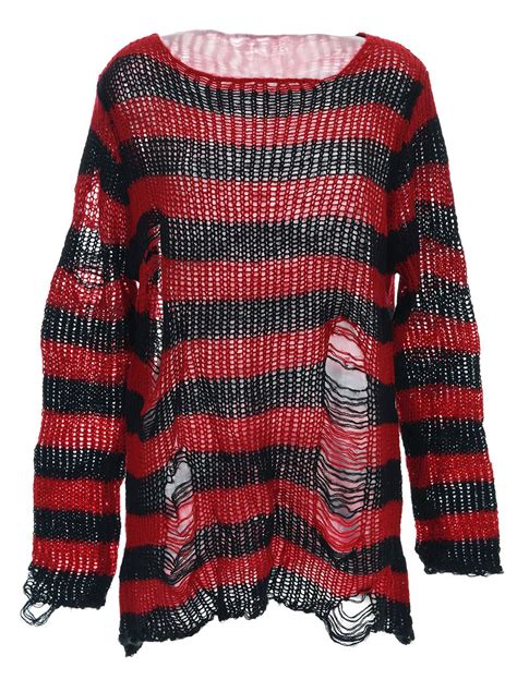 Nouveau Produit Red And Black Striped Sweater With Openings Nugoth