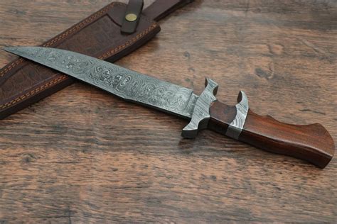 Custom Hand Forged Damascus Steel Bowie Knife Rosewood Handle Etsy