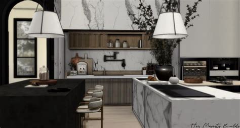 An Image Of A Modern Kitchen Setting With Marble Counter Tops And White