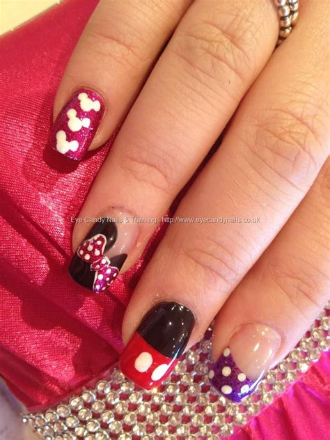 So Cute Minnie And Mickey Mouse Disney Freehand Nail Art Over Acrylic