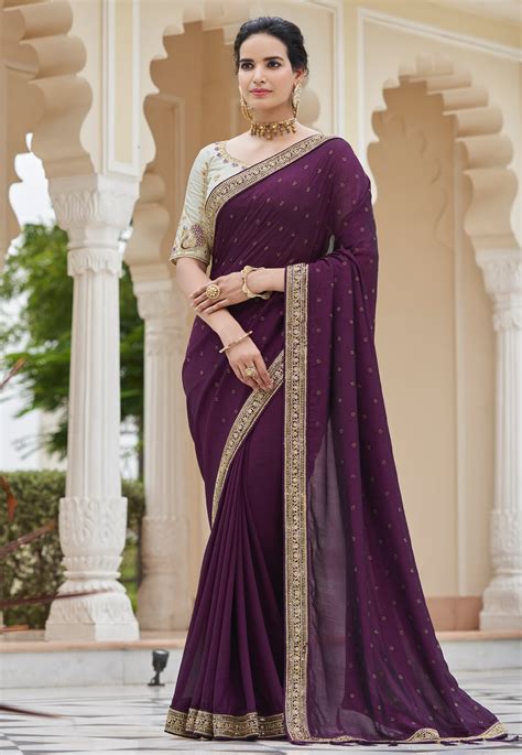 Silk Saree With Blouse In Purple Colour