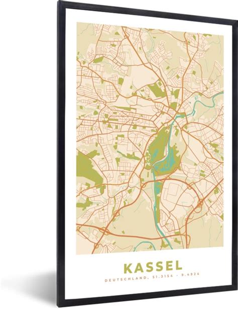 Fotolijst Incl Poster Plattegrond Kaart Kassel Vintage