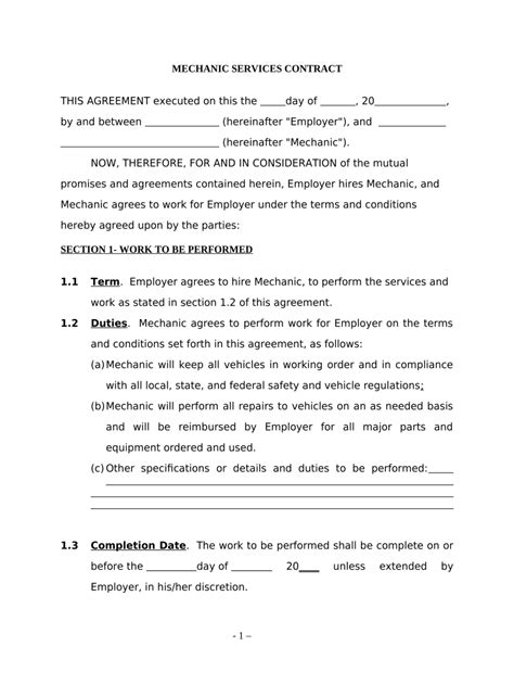 Mechanic Employment Contract Template