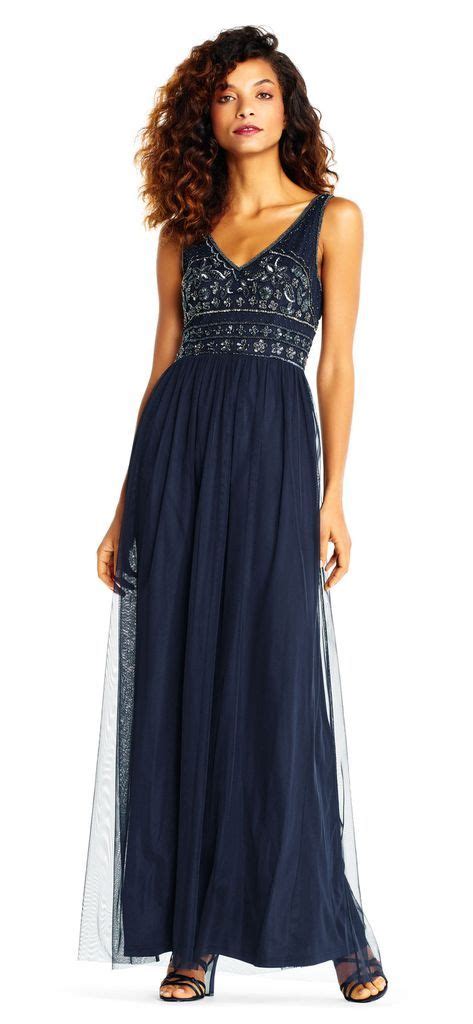 Midnight Blue Floral Gem Dress Pleated Wedding Dresses Drop Waist