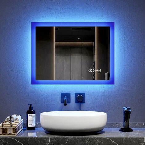 Emke Bluetooth Mirror With Blue Led Lights X Cm Dimmable Illuminated