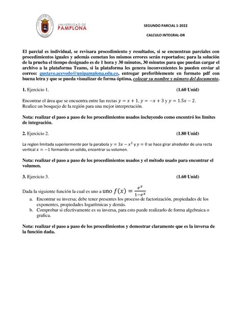 Segundo Parcial Dr 1 2022 Segundo Parcial 1 Calculo Integral Dr El