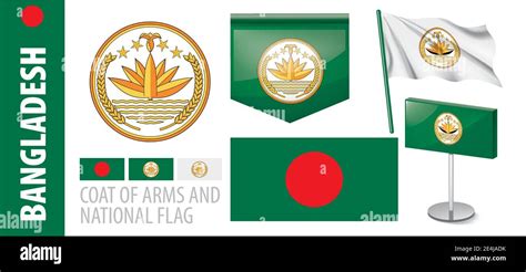 Vector Set Of The Coat Of Arms And National Flag Of Bangladesh Stock Vector Image And Art Alamy