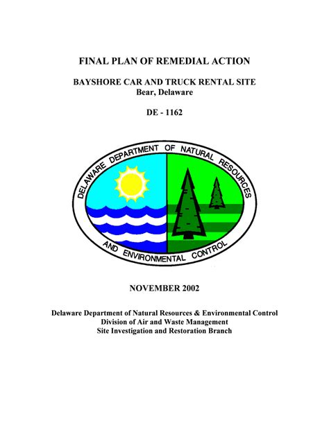 Fillable Online Final Plan Of Remedial Action Dnrec Delaware Gov