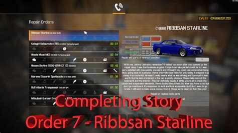 Completing Story Order 7 Ribbsan Starline Guide Car Mechanic