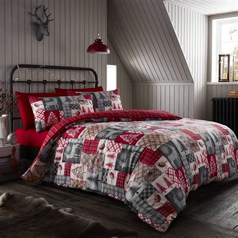 Happy Linen Co Christmas Patchwork Red Super King Duvet Cover Bedding