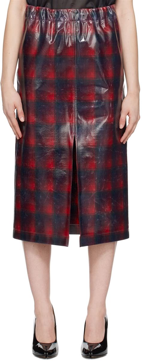 Maison Margiela Red Check Midi Skirt Maison Margiela