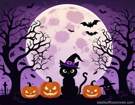 Halloween Scene With Cute Black Cat And Pumpkins Stable Diffusion Online