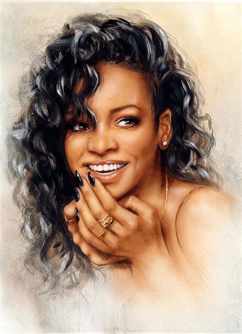 Beautiful Airbrush Portrait Of Rihanna With Red Hair And A Face Close Up With Her Hand Touching