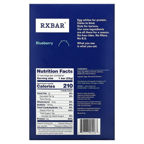 Rxbar Protein Bar Blueberry 12 Bars 1 83 Oz 52 G Each