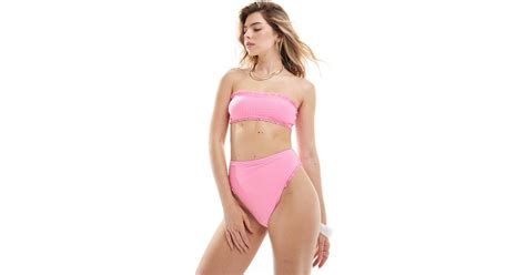 ASOS Stella Seersucker High Leg High Waist Bikini Bottom In Pink Lyst
