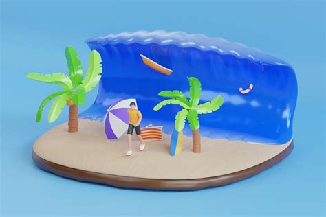 Premium PSD | 3D Illustration of Tsunami wave at tropical beach Big ...