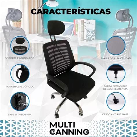 Silla Escritorio Ergonomica Oficina Pc Sillon Negro Mesh En Venta En