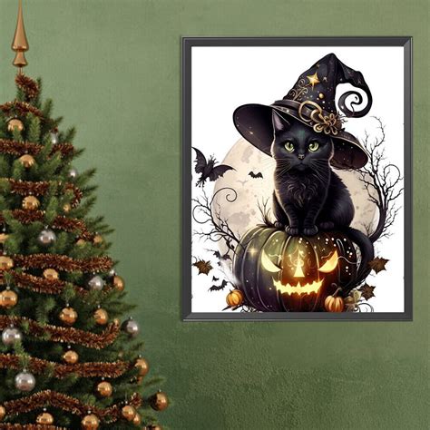 5D DIY Full Round Drill Diamond Painting Halloween Cat Kit Home