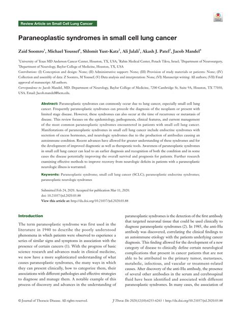 Pdf Paraneoplastic Syndromes In Small Cell Lung Cancer