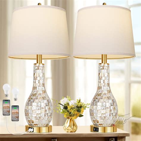 Gold Table Lamps For Living Room Set Of 2 Modern Coastal Bedside Lamps