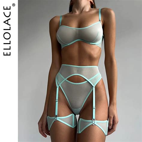 Ellolace Sensual Lingerie See Through Bra Kit Push Up Seamless Sheer