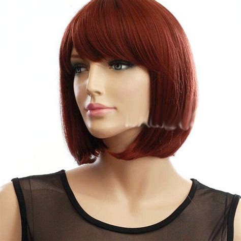 Hsg Elegant Lady Auburn Wigs Neat Bangs Bob Wigs Short