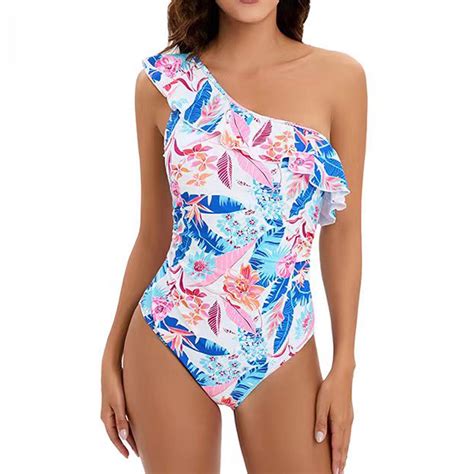 Tponi Cute One Piece Swimsuit For Women One Piece Sky Blue One Shoulder