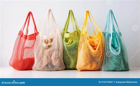 A Variety Of Colorful Reusable Shopping Bags Zero Waste Concept No