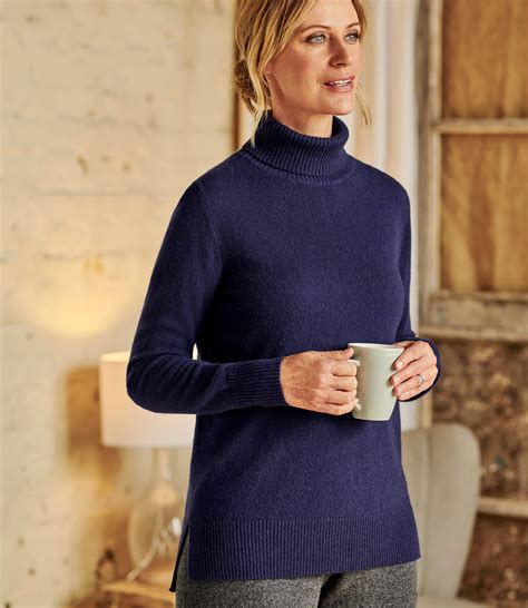 Navy Luxurious Cashmere Boxy Polo Neck Jumper Woolovers Au