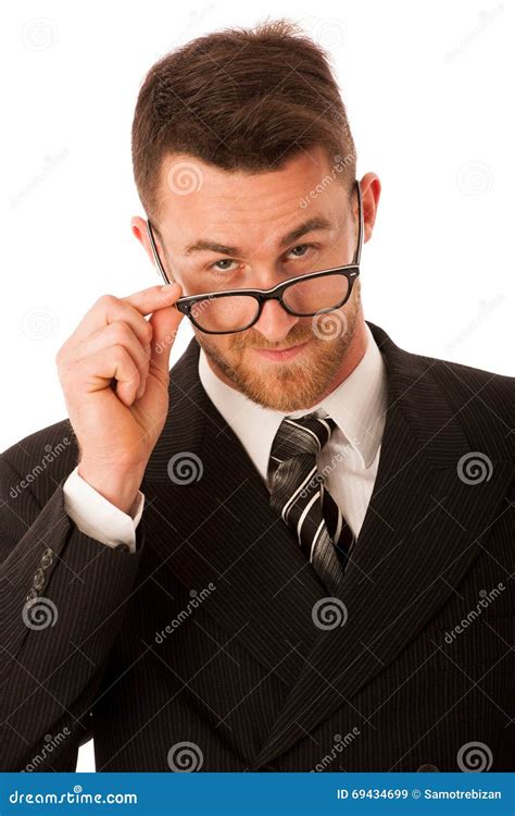 Successful Businessman In Formal Suit Looking Over Glasses Isolated