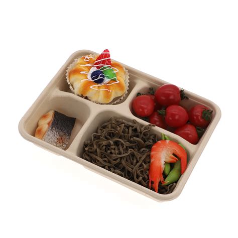 Disposable Biodegradable 4 Compartment Sugarcane Bagasse Tray Square