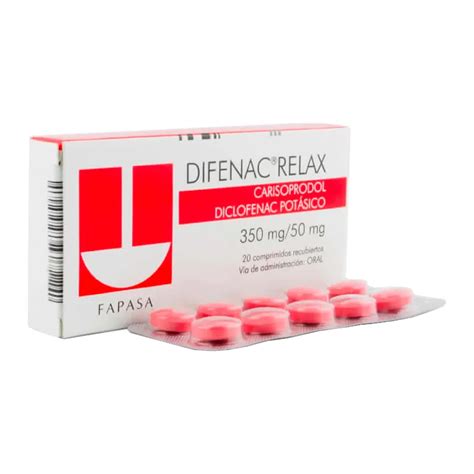 Difenac Relax Carisoprodol Diclofenac Potásico Caja de 20 comprimidos