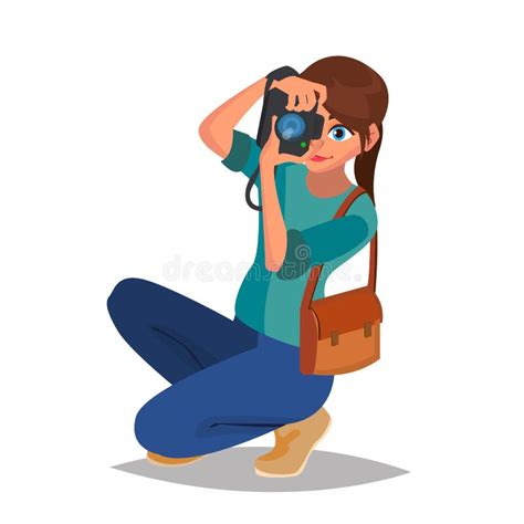 Fotograf Woman Vector Utrustningfoto Kamera Studio Vektor