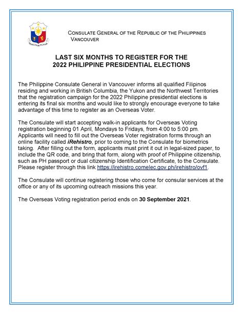 Advisory Last Six Months To Register For The 2022 Philippine